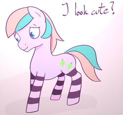 Size: 1280x1197 | Tagged: artist needed, safe, oc, oc only, oc:herbal grape, pony, clothes, femboy, male, socks, solo, striped socks, trap, wingless