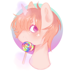 Size: 2500x2500 | Tagged: safe, artist:poofindi, oc, oc only, pony, unicorn, bust, candy, food, high res, lollipop, magic, solo