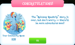 Size: 855x518 | Tagged: safe, gameloft, barley barrel, pickle barrel, rainbow dash, pegasus, pony, g4, my little pony: rainbow roadtrip, flying, limited-time story, spread wings, wings