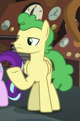 Size: 402x610 | Tagged: safe, screencap, huckleberry, starlight glimmer, pegasus, pony, a horse shoe-in, g4, cropped, friendship student, hooves, male, offscreen character, stallion