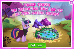 Size: 1035x684 | Tagged: safe, gameloft, idw, twilight sparkle, g4, ponies of dark water, advertisement, idw showified, limited-time story, red eyes