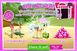 Size: 1038x690 | Tagged: safe, gameloft, ambrosia, cindy block, pony, g4, advertisement, costs real money, introduction card, sale