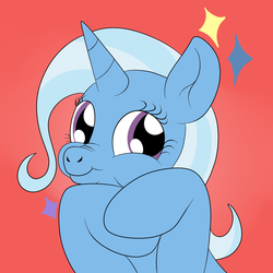 Size: 1200x1200 | Tagged: safe, artist:pavlovzdawg, trixie, pony, unicorn, a horse shoe-in, g4, female, scrunchy face, smiling, solo, sparkles