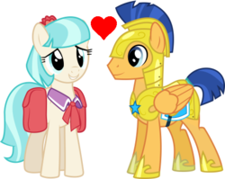 Size: 441x351 | Tagged: safe, coco pommel, flash sentry, earth pony, pegasus, pony, g4, armor, cocosentry, female, male, mare, saddle bag, shipping, simple background, stallion, straight, transparent background, vector