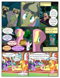 Size: 612x792 | Tagged: safe, artist:newbiespud, edit, edited screencap, screencap, angel bunny, applejack, fluttershy, twilight sparkle, pegasus, pony, rabbit, unicorn, comic:friendship is dragons, g4, putting your hoof down, animal, bondage, chair, comic, dialogue, eyes closed, female, freckles, hat, hogtied, implied pinkie pie, implied rarity, male, mare, mirror, mouth hold, on back, open mouth, raised hoof, reflection, rope, rope bondage, scared, screencap comic, shrug, sitting, tied to chair, unicorn twilight