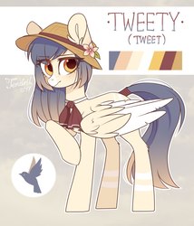 Size: 926x1080 | Tagged: safe, artist:angrygem, oc, oc only, oc:tweety, pegasus, pony, female, hat, mare, reference sheet, solo