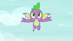 Size: 1280x720 | Tagged: safe, screencap, spike, dragon, father knows beast, g4, baby, baby dragon, claws, cloud, cute, fangs, flying, male, sky, slit pupils, solo, spikabetes, spread wings, toes, winged spike, wings