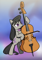 Size: 840x1200 | Tagged: safe, artist:galdyearth, octavia melody, earth pony, pony, g4, bipedal, bow (instrument), cello, cello bow, female, hoof hold, mare, musical instrument, pixiv, solo
