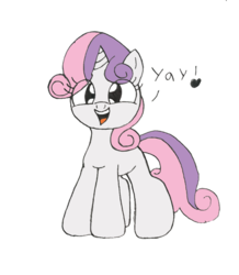 Size: 911x1044 | Tagged: safe, artist:nobody-hares, sweetie belle, pony, unicorn, g4, cute, dialogue, diasweetes, female, filly, simple background, solo, transparent background, yay