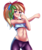 Size: 3000x3600 | Tagged: safe, artist:rockset, rainbow dash, human, g4, anime, belly button, clothes, crotch bulge, female, high res, humanized, looking at you, midriff, pants, ponytail, shirt, side knot midriff, simple background, smiling, solo, stretching, white background, yoga pants
