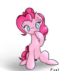 Size: 1024x1024 | Tagged: safe, artist:novabytes, pinkie pie, earth pony, pony, g4, cute, diapinkes, female, mare, no pupils, simple background, sitting, solo, white background