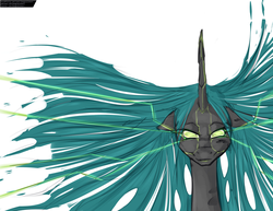 Size: 1024x792 | Tagged: safe, artist:longtailshort, queen chrysalis, changeling, changeling queen, g4, female, looking at you, shodan, solo, system shock