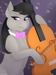 Size: 1280x1707 | Tagged: safe, artist:goldypirate, octavia melody, earth pony, pony, g4, bipedal, bow (instrument), bowtie, cello, female, hoof hold, mare, musical instrument, solo