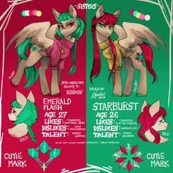 Size: 2400x2400 | Tagged: safe, artist:varllai, oc, oc:emerald flash, oc:starburst, pegasus, pony, duo, female, high res, reference sheet, siblings, sisters