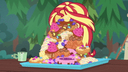 Size: 1920x1080 | Tagged: safe, screencap, sunset shimmer, human, equestria girls, equestria girls series, g4, wake up!, spoiler:choose your own ending (season 2), spoiler:eqg series (season 2), animated, cartoon physics, chocolate, digestion without weight gain, eating, female, food, gluttony, hammerspace, hammerspace belly, hot chocolate, junk food, marshmallow, no sound, solo, stuffing, this will end in diabetes, this will end in tummy aches, this will not end well, wake up!: pinkie pie, webm