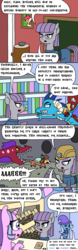Size: 750x2400 | Tagged: safe, artist:bjdazzle, apple bloom, boulder (g4), garble, maud pie, princess ember, starlight glimmer, trixie, yona, dragon, earth pony, pony, quarray eel, unicorn, yak, season 9 retirement party, a horse shoe-in, g4, angry, bookshelf, cape, casual racism, chalkboard, chibi, classroom, clothes, comic, danger, desk, dragoness, female, filly, folder, ghastly gorge, great and powerful, hard hat, hat, implied smolder, kite, male, mare, photo, picture frame, racism, reaching, rock, running away, screaming, scroll, that pony sure does love kites, tree stump, trixie's cape, trixie's hat