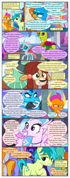 Size: 612x1553 | Tagged: safe, artist:newbiespud, edit, edited screencap, screencap, auburn vision, berry blend, berry bliss, citrine spark, citrus bit, fire quacker, gallus, ocellus, peppermint goldylinks, princess ember, sandbar, silverstream, smolder, sugar maple, summer breeze, summer meadow, thorax, yona, changedling, changeling, classical hippogriff, dragon, earth pony, griffon, hippogriff, pony, yak, comic:friendship is dragons, g4, school daze, annoyed, background pony, background pony audience, comic, crossed arms, dialogue, dragoness, excited, female, friendship student, frown, grin, king thorax, lidded eyes, male, screencap comic, smiling, student six