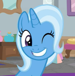 Size: 624x634 | Tagged: safe, screencap, trixie, pony, unicorn, a horse shoe-in, g4, cropped, cute, diatrixes, female, mare, one eye closed, solo, wink