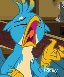 Size: 590x708 | Tagged: safe, screencap, gallus, griffon, a horse shoe-in, g4, cropped, discovery family logo, solo focus, yawn