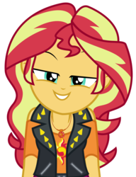 Size: 2529x3292 | Tagged: safe, artist:sketchmcreations, sunset shimmer, costume conundrum, costume conundrum: sunset shimmer, equestria girls, g4, my little pony equestria girls: better together, female, geode of empathy, high res, lidded eyes, looking at you, magical geodes, raised eyebrow, simple background, smiling, solo, transparent background, vector