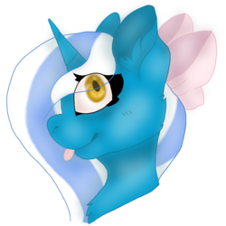 Size: 3000x3000 | Tagged: safe, artist:starlacat48, oc, oc only, oc:fleurbelle, alicorn, pony, :p, adorabelle, alicorn oc, bow, bust, cute, female, fluffy, hair bow, high res, mare, ocbetes, simple background, sweet, tongue out, transparent background, yellow eyes
