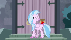 Size: 1280x720 | Tagged: safe, screencap, silverstream, classical hippogriff, hippogriff, g4, school daze, apple, cute, diastreamies, female, food, solo