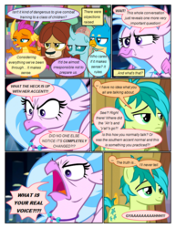 Size: 612x792 | Tagged: safe, artist:newbiespud, edit, edited screencap, screencap, gallus, ocellus, sandbar, silverstream, smolder, yona, changedling, changeling, classical hippogriff, dragon, earth pony, griffon, hippogriff, pony, yak, comic:friendship is dragons, g4, ..., angry, annoyed, book, bookshelf, comic, dialogue, dragoness, female, frown, grin, male, screencap comic, smiling, student six, suspicious, yelling