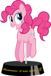 Size: 3000x4455 | Tagged: safe, artist:brisineo, pinkie pie, earth pony, pony, fallout equestria, g4, fanfic, fanfic art, female, grin, hooves, mare, ministry mares, ministry mares statuette, simple background, smiling, solo, statuette, transparent background