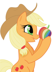 Size: 705x941 | Tagged: safe, artist:constellite, artist:prettypinkpony, applejack, earth pony, pony, g4, apple, bipedal, cute, female, food, jackabetes, long eyelashes, mare, profile, simple background, solo, transparent background, vector, zap apple