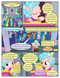 Size: 612x792 | Tagged: safe, artist:newbiespud, edit, edited screencap, screencap, auburn vision, berry blend, berry bliss, citrine spark, citrus bit, cozy glow, gallus, gooseberry, huckleberry, loganberry, ocellus, peppermint goldylinks, sandbar, silverstream, slate sentiments, smolder, summer meadow, tune-up, yona, changedling, changeling, classical hippogriff, dragon, earth pony, griffon, hippogriff, pegasus, pony, unicorn, yak, comic:friendship is dragons, g4, background pony, background pony audience, comic, crossed arms, dialogue, dragoness, female, filly, friendship student, hoof hold, hoof on chest, male, mare, screencap comic, scroll, smiling, stallion, student six, suspicious