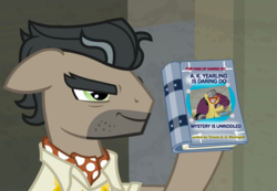Size: 1300x900 | Tagged: safe, edit, edited screencap, screencap, a.k. yearling, doctor caballeron, earth pony, pony, daring doubt, g4, book, caballeron's item, cropped, male, stallion