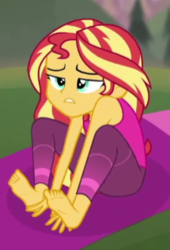 Size: 215x317 | Tagged: safe, screencap, sunset shimmer, equestria girls, equestria girls series, g4, wake up!, spoiler:choose your own ending (season 2), spoiler:eqg series (season 2), barefoot, cropped, feet, female, solo, wake up!: rainbow dash