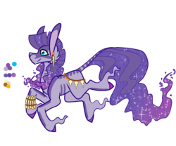 Size: 3000x2500 | Tagged: safe, artist:frairlight, oc, oc only, unnamed oc, hybrid, pony, zony, bone, color palette, ear piercing, earring, ethereal mane, high res, jewelry, long feather, long tail, magical lesbian spawn, offspring, parent:princess luna, parent:zecora, parents:lunacora, piercing, simple background, skull, solo, starry mane, transparent background