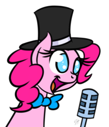 Size: 923x1080 | Tagged: safe, artist:muzza299, pinkie pie, pony, pinkie pride, bowtie, bust, cute, diapinkes, female, hat, make a wish, microphone, no pupils, open mouth, portrait, simple background, solo, top hat, transparent background