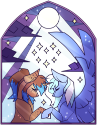 Size: 785x1018 | Tagged: safe, artist:ak4neh, oc, oc only, oc:heart sketch, oc:starlight starbright, pegasus, pony, unicorn, couple, female, lesbian, mare, oc x oc, shipping, stained glass