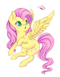 Size: 2581x3300 | Tagged: safe, artist:esurie, fluttershy, butterfly, pegasus, pony, g4, :o, colored pupils, cute, female, high res, looking at something, mare, open mouth, shyabetes, simple background, solo, spread wings, transparent background, wings