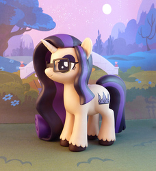 Size: 776x850 | Tagged: safe, artist:krowzivitch, oc, oc only, oc:miss remains, pony, unicorn, craft, diorama, female, figurine, glasses, mare, sculpture, solo, standing, toy, traditional art