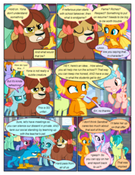 Size: 612x792 | Tagged: safe, artist:newbiespud, edit, edited screencap, screencap, auburn vision, berry blend, berry bliss, citrine spark, cozy glow, dawnlighter, fire quacker, gallus, gooseberry, ocellus, peppermint goldylinks, sandbar, silverstream, smolder, strawberry scoop, summer breeze, yona, classical hippogriff, dragon, earth pony, griffon, hippogriff, pegasus, pony, yak, comic:friendship is dragons, g4, angry, annoyed, background pony, background pony audience, comic, crossed arms, dialogue, dragoness, eyes closed, female, filly, flying, friendship student, grin, male, mare, one eye closed, screencap comic, smiling, stallion, student six, suspicious, wink