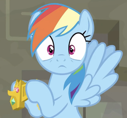 Size: 828x773 | Tagged: safe, screencap, rainbow dash, pegasus, pony, daring doubt, cropped, cute, dashabetes, female, looking at you, mare, solo, truth talisman