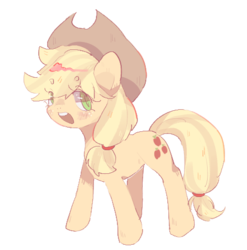 Size: 471x476 | Tagged: safe, artist:dreamprrr, applejack, earth pony, pony, g4, beanbrows, colored pupils, cute, eye clipping through hair, eyebrows, eyebrows visible through hair, female, jackabetes, mare, open mouth, simple background, solo, transparent background