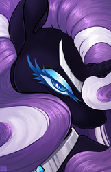 Size: 1242x1920 | Tagged: safe, artist:polyhexian, idw, nightmare rarity, pony, unicorn, g4, bust, close-up, female, hair over one eye, lidded eyes, mare, peytral, portrait, solo
