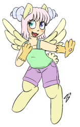 Size: 647x1033 | Tagged: safe, artist:heretichesh, oc, oc only, oc:connie, draconequus, pegasus, pony, satyr, clothes, draconequus oc, horns, offspring, parent:oc:kaos, parent:oc:timber, paws, shorts, wings