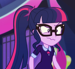 Size: 1149x1051 | Tagged: safe, screencap, sci-twi, twilight sparkle, equestria girls, g4, my little pony equestria girls: better together, twilight under the stars, anxious, cropped, faic, female, glasses, nervous, ponytail, sci-twi is best facemaker, shrunken pupils, solo, wavy mouth