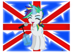 Size: 2208x1617 | Tagged: safe, artist:anime-equestria, rarity, pony, unicorn, g4, alternate hairstyle, british, ear piercing, eyes closed, eyeshadow, female, flag, jewelry, magic, makeup, mare, microphone, necklace, piercing, punk, raripunk, solo, tongue out, tongue piercing, union jack, vector