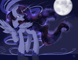 Size: 2200x1700 | Tagged: safe, artist:double happiness, princess luna, alicorn, pony, g4, cute, ethereal mane, female, full moon, galaxy mane, lunabetes, mare, moon, night, pixiv, sky, solo, starry mane