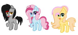 Size: 1280x576 | Tagged: safe, artist:jxst-zeron, oc, oc only, earth pony, pegasus, pony, black and red mane, blue, cute, emo, female, filly, gray, missing cutie mark, offspring, parent:big macintosh, parent:fluttershy, parent:pinkie pie, parent:pokey pierce, parents:fluttermac, parents:pokeypie, raised hoof, silly, simple background, tongue out, transparent background, yellow