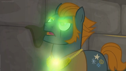 Size: 1600x900 | Tagged: safe, screencap, rogue (g4), earth pony, pony, daring doubt, g4, glowing, glowing eyes, henchmen, male, open mouth, sideburns, solo, stallion, truth talisman
