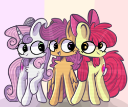 Size: 1200x1000 | Tagged: safe, artist:nootnuts, apple bloom, scootaloo, sweetie belle, earth pony, pegasus, pony, unicorn, g4, cheek fluff, chest fluff, cute, cutie mark crusaders, female, filly, open mouth