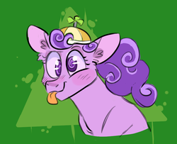 Size: 891x725 | Tagged: safe, artist:no-name-blog-scree, screwball, earth pony, pony, g4, abstract background, blushing, bust, cap, derp, ear fluff, female, floppy ears, hat, majestic as fuck, mare, propeller hat, request, silly, silly pony, solo, tongue out