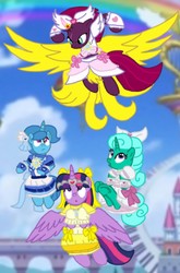 Size: 1080x1639 | Tagged: safe, artist:徐詩珮, fizzlepop berrytwist, glitter drops, spring rain, tempest shadow, twilight sparkle, alicorn, pony, unicorn, series:ponies in precure universes, g4, alicornified, base used, bisexual, broken horn, female, horn, lesbian, mare, polyamory, precure, race swap, ship:glitterlight, ship:glittershadow, ship:sprglitemplight, ship:springdrops, ship:springlight, ship:springshadow, ship:springshadowdrops, ship:tempestlight, shipping, suite precure, twilight sparkle (alicorn)